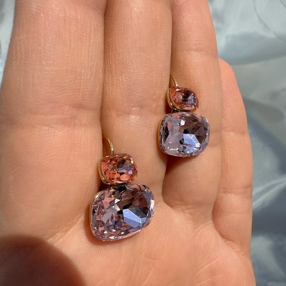 Pink Anthro Gold and Crystal Earrings - Picture 7 of 8